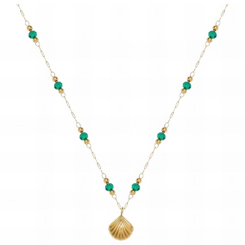 Gold and Green Shell Pendant Necklace